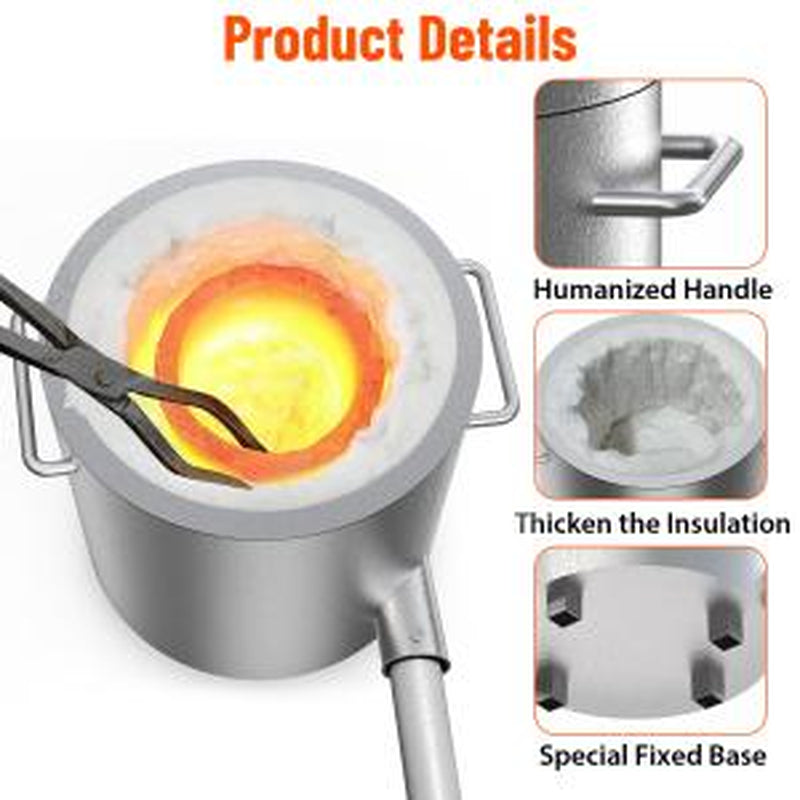 【Garvee】26Lbs/12Kg Propane Melting Furnace Kit - High Temperature 2370°F Metal Foundry Furnace with Large Capacity Crucible and Tong for Melting Copper, Silver, Aluminum, and Gold - Ideal for Beginners