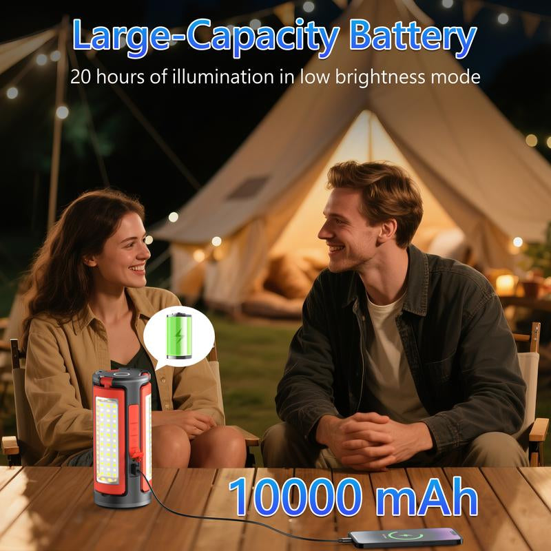 3-Head LED Camping Light with 10000Mah Power Bank - Portable Rechargeable Work Light with 67" Adjustable Stand & Detachable Tripod for Outdoor, Emergency, Camping, Fishing, Garage