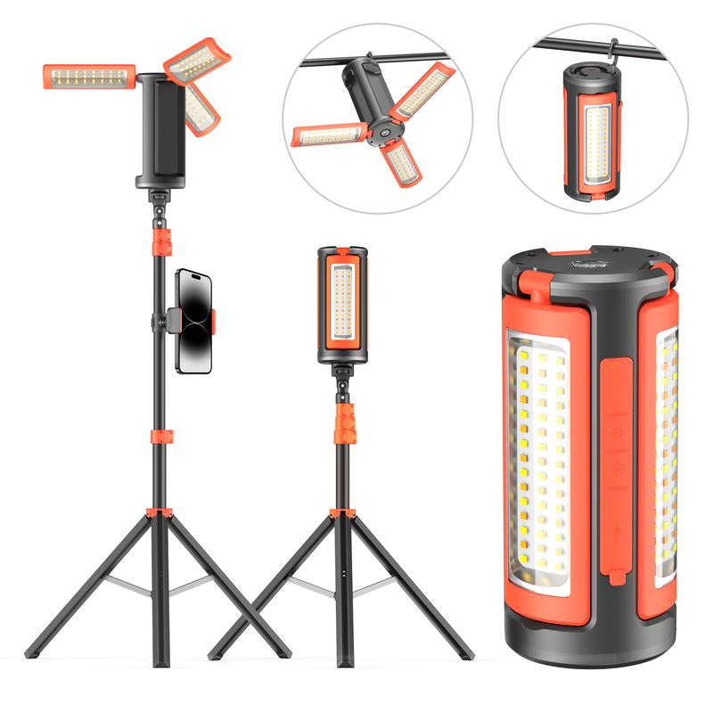 3-Head LED Camping Light with 10000Mah Power Bank - Portable Rechargeable Work Light with 67" Adjustable Stand & Detachable Tripod for Outdoor, Emergency, Camping, Fishing, Garage