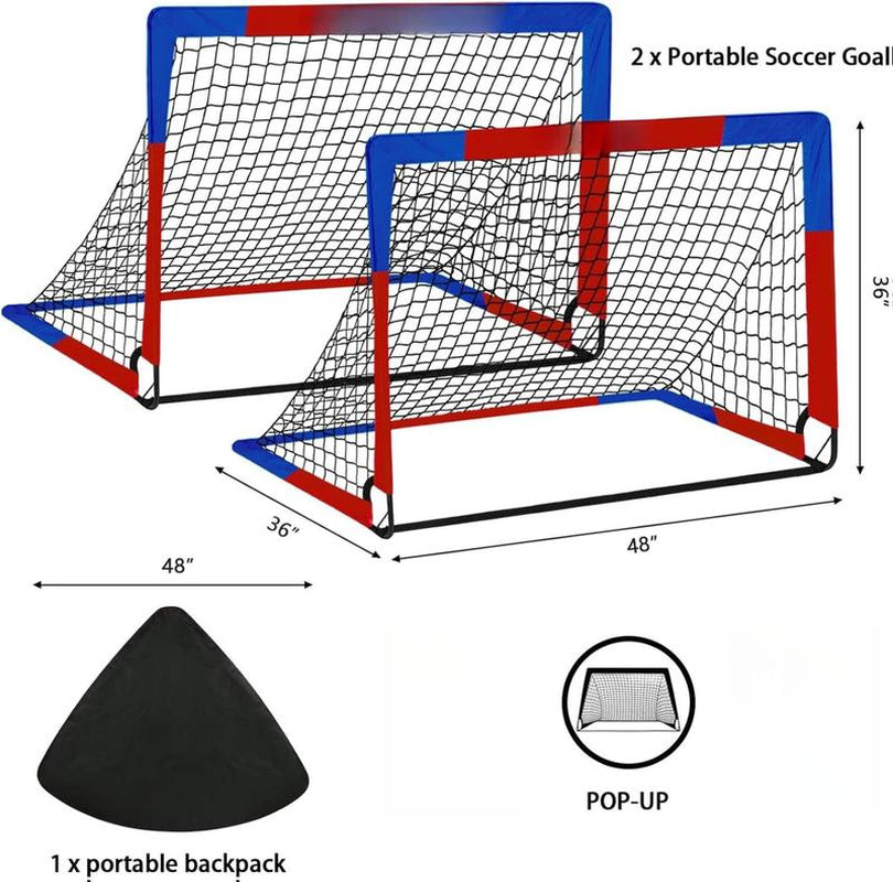2 Pack Pop up Soccer Goals 4X3Ft Practice Net Carry Bag Ground Pegs Backyard Field Court Indoor Outdoor Park Multi Surface Training