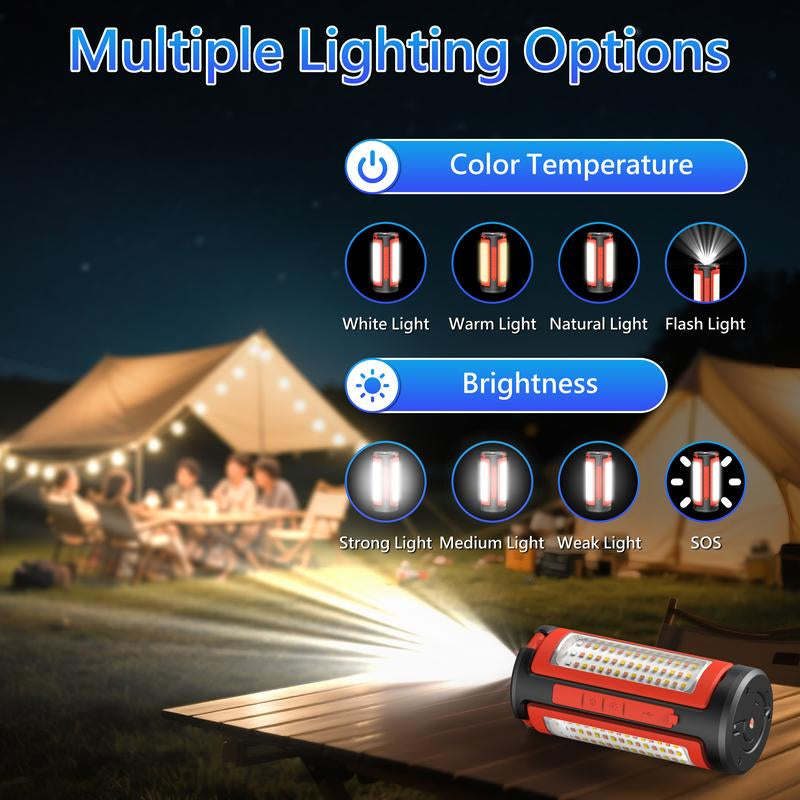 3-Head LED Camping Light with 10000Mah Power Bank - Portable Rechargeable Work Light with 67" Adjustable Stand & Detachable Tripod for Outdoor, Emergency, Camping, Fishing, Garage
