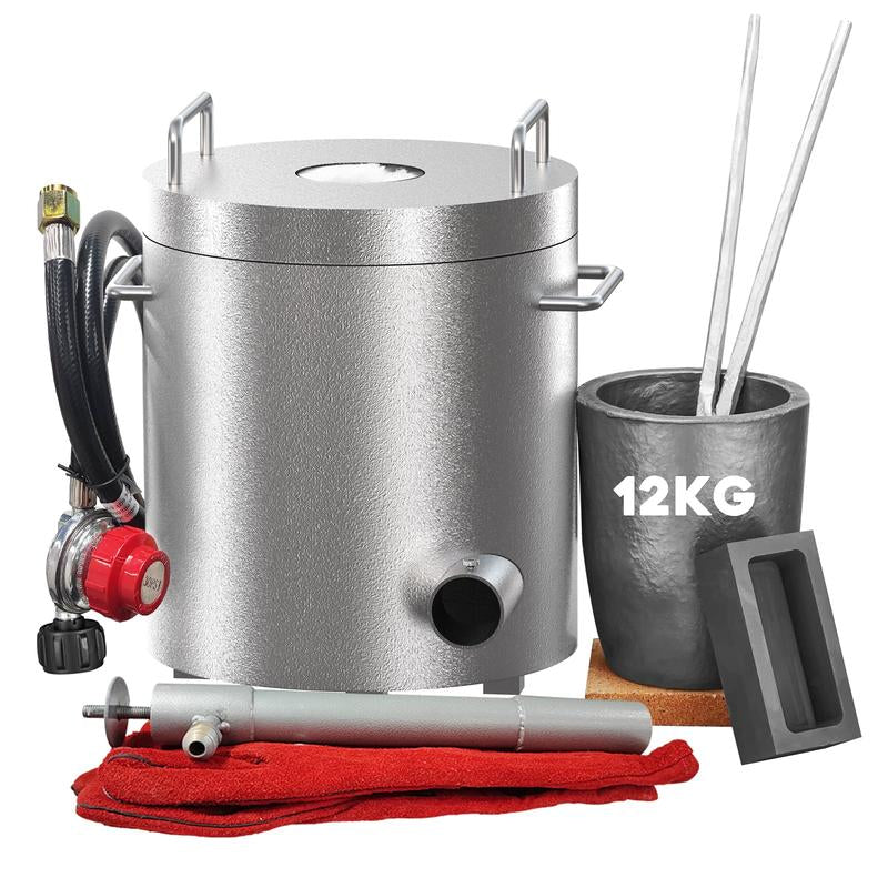 【Garvee】26Lbs/12Kg Propane Melting Furnace Kit - High Temperature 2370°F Metal Foundry Furnace with Large Capacity Crucible and Tong for Melting Copper, Silver, Aluminum, and Gold - Ideal for Beginners