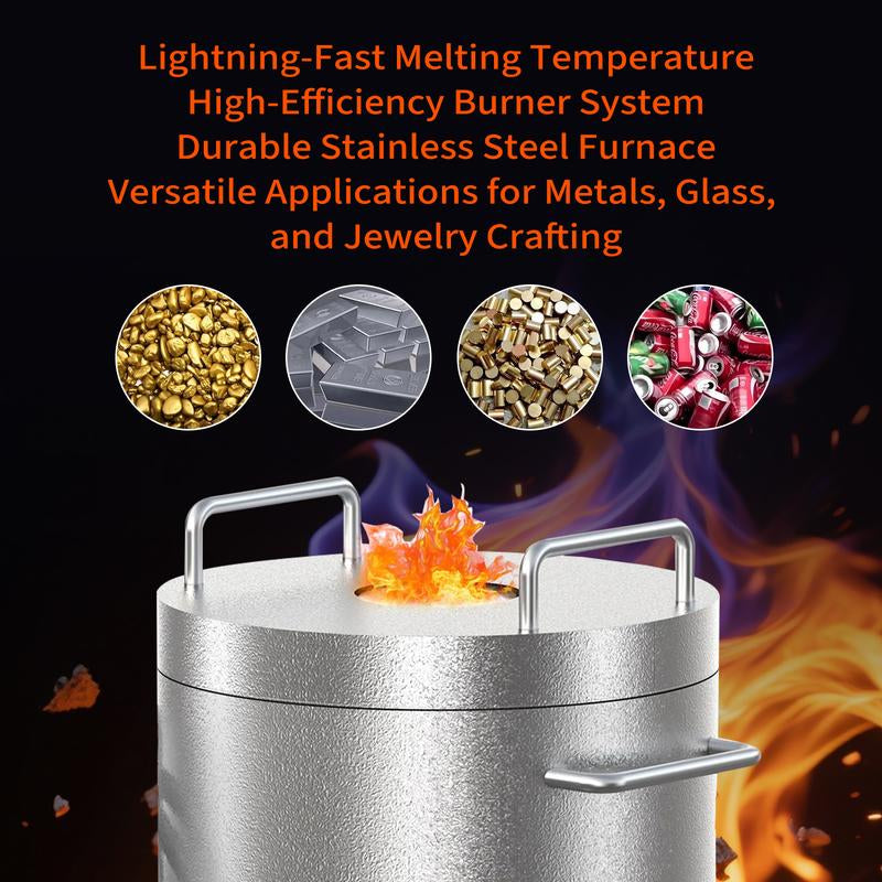 【Garvee】26Lbs/12Kg Propane Melting Furnace Kit - High Temperature 2370°F Metal Foundry Furnace with Large Capacity Crucible and Tong for Melting Copper, Silver, Aluminum, and Gold - Ideal for Beginners