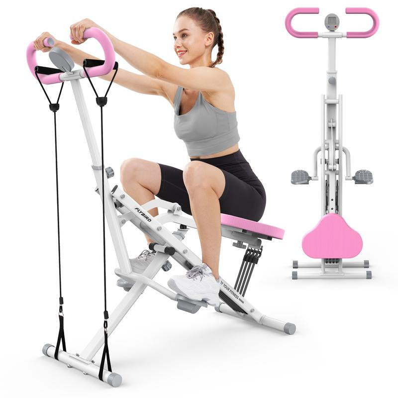 FLYBIRD Squat Machine for Home,Rodeo Core Exercise Machine,330Lbs Foldable,Adjustable 4 Resistance Bands,Ride & Rowing Machine for Botty Glutes Butt Thighs,Ab Back/Leg Press Hip Thrust