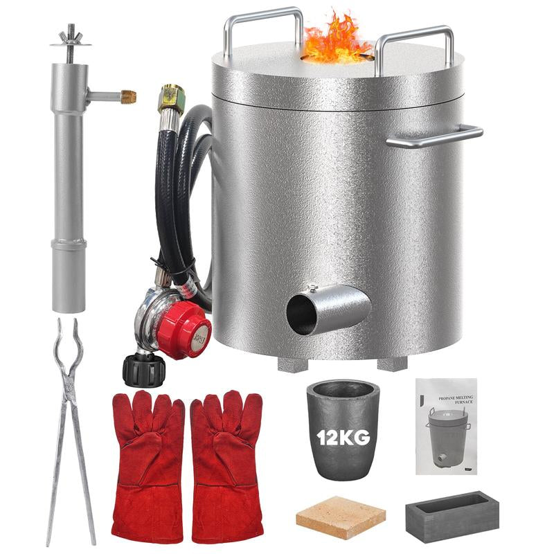 【Garvee】26Lbs/12Kg Propane Melting Furnace Kit - High Temperature 2370°F Metal Foundry Furnace with Large Capacity Crucible and Tong for Melting Copper, Silver, Aluminum, and Gold - Ideal for Beginners