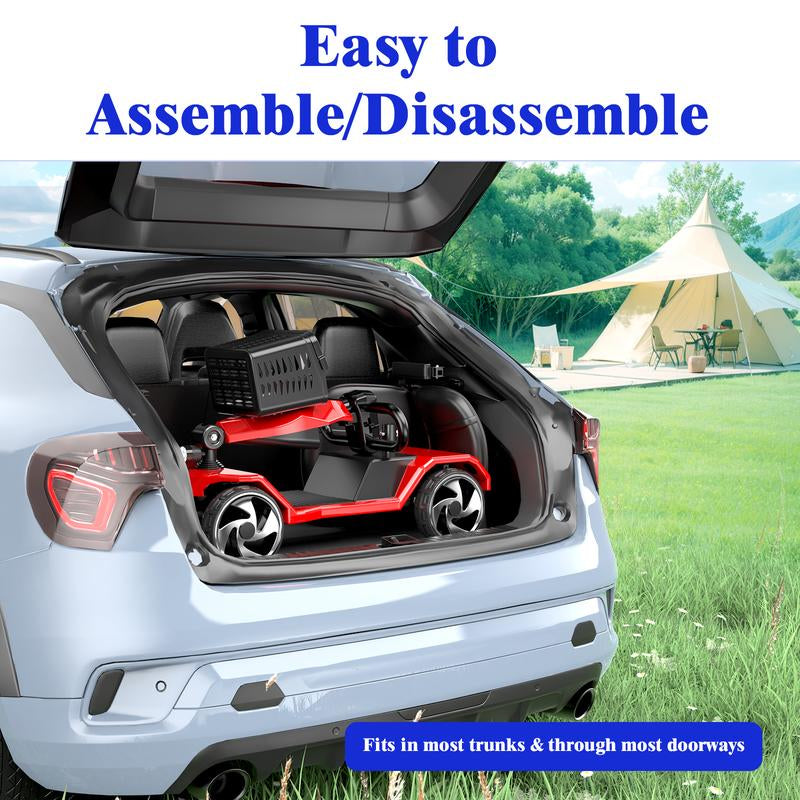 4 Wheel Foldable Mobility Scooters for Adults, Folding Travel Mobility Scooter with Seat, Electric Wheelchair, Powered Lightweight Motorized Scooter - Red