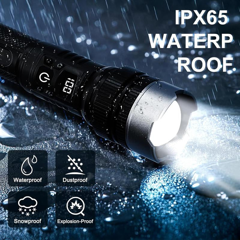 2-In-1 Power Bank Flashlight. LED Flashlight, USB Rechargeable, Zoomable, Hunting Tactical Flashlight — Ideal for Outdoor Camping, Fishing, Garden Use, and Nighttime Security.