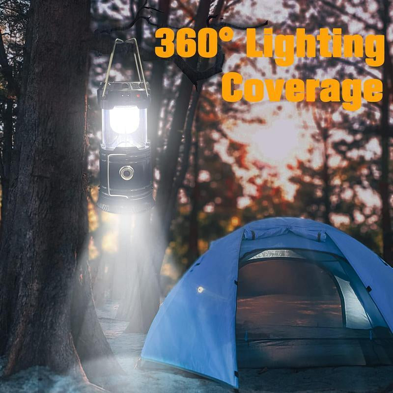 4-Pack Portable LED Camping Light, Foldable Outdoor Light, Waterproof Solar USB Charging LED Flashlight, Suitable for Indoor and Outdoor Home Emergency Lighting/Hiking/Camping