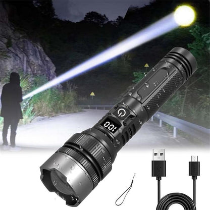 2-In-1 Power Bank Flashlight. LED Flashlight, USB Rechargeable, Zoomable, Hunting Tactical Flashlight — Ideal for Outdoor Camping, Fishing, Garden Use, and Nighttime Security.