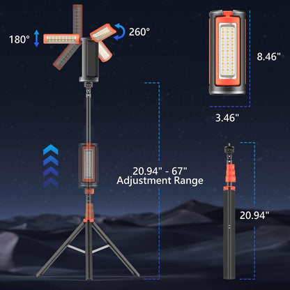 3-Head LED Camping Light with 10000Mah Power Bank - Portable Rechargeable Work Light with 67" Adjustable Stand & Detachable Tripod for Outdoor, Emergency, Camping, Fishing, Garage