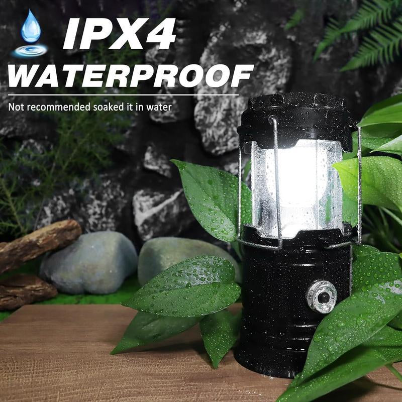 4-Pack Portable LED Camping Light, Foldable Outdoor Light, Waterproof Solar USB Charging LED Flashlight, Suitable for Indoor and Outdoor Home Emergency Lighting/Hiking/Camping