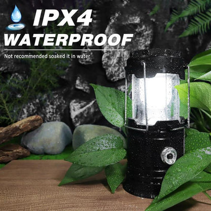 4-Pack Portable LED Camping Light, Foldable Outdoor Light, Waterproof Solar USB Charging LED Flashlight, Suitable for Indoor and Outdoor Home Emergency Lighting/Hiking/Camping