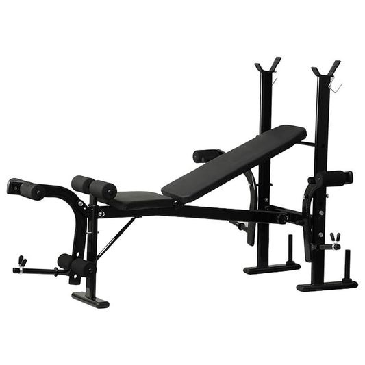 800LBS Adjustable Weight Bench | Olympic Squat Rack with Safety Bar Catches | Leg Extension/Curl & Preacher Pad for Home Strength Training