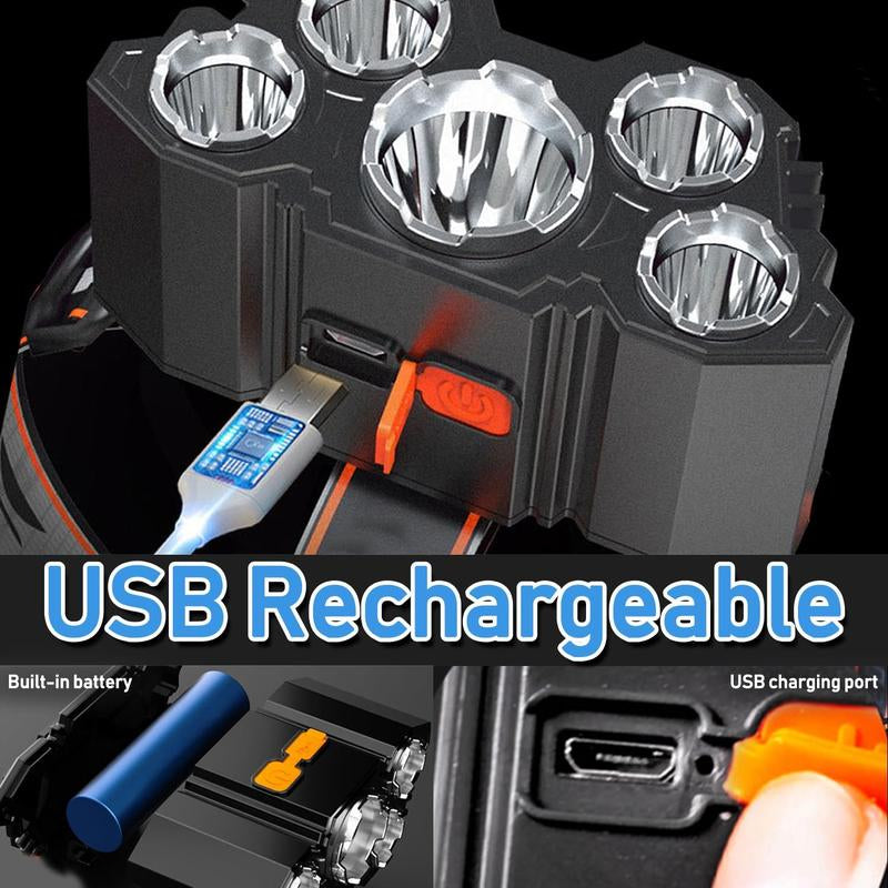 2 Pack-Usb Rechargeable Headlightings, 5 LED Lights, High Lumen Four Lighting Modes, Suitable for Outdoor, Camping, Work, Maintenance, Car Repair, or Home Emergency, Etc Gender Reveal Good Friend Men Funny Sock Strong Light Flashlight Durable Gifts