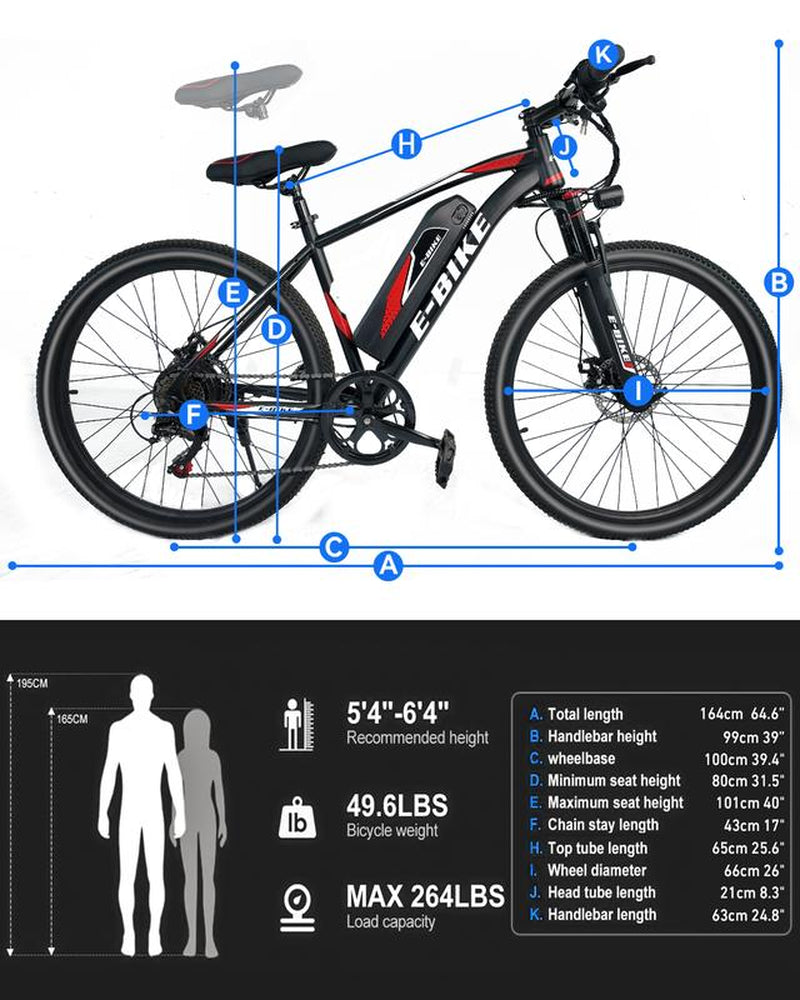 26" Electric Mountain Bike for Adults – 500W Powerful Motor, 25MPH Speed, 40-Mile Range, 7-Speed Gears