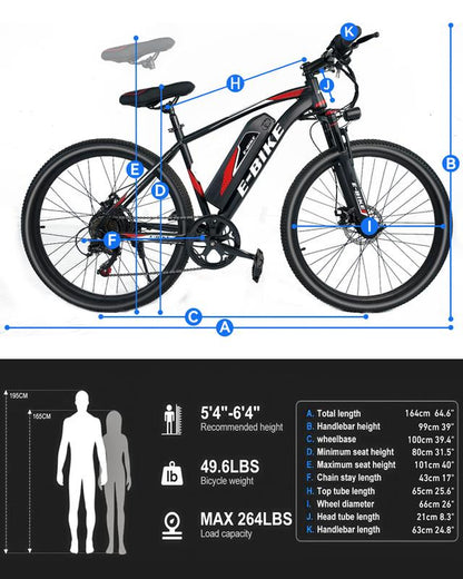 26" Electric Mountain Bike for Adults – 500W Powerful Motor, 25MPH Speed, 40-Mile Range, 7-Speed Gears