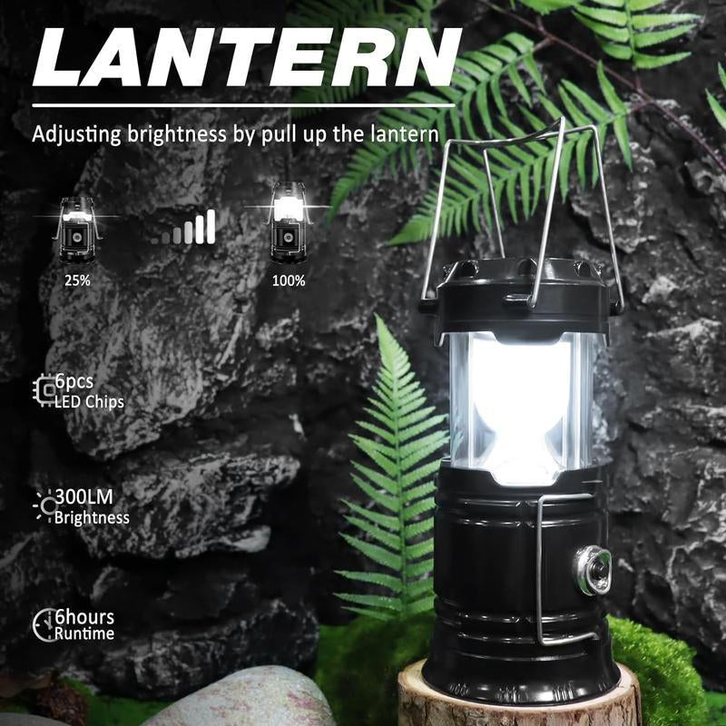 4-Pack Portable LED Camping Light, Foldable Outdoor Light, Waterproof Solar USB Charging LED Flashlight, Suitable for Indoor and Outdoor Home Emergency Lighting/Hiking/Camping