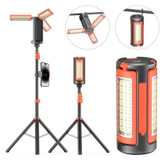 3-Head LED Camping Light with 10000Mah Power Bank - Portable Rechargeable Work Light with 67" Adjustable Stand & Detachable Tripod for Outdoor, Emergency, Camping, Fishing, Garage