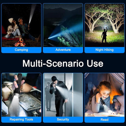 2-In-1 Power Bank Flashlight. LED Flashlight, USB Rechargeable, Zoomable, Hunting Tactical Flashlight — Ideal for Outdoor Camping, Fishing, Garden Use, and Nighttime Security.
