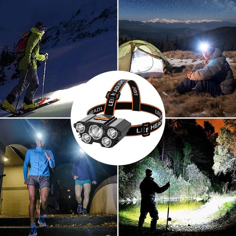 2 Pack-Usb Rechargeable Headlightings, 5 LED Lights, High Lumen Four Lighting Modes, Suitable for Outdoor, Camping, Work, Maintenance, Car Repair, or Home Emergency, Etc Gender Reveal Good Friend Men Funny Sock Strong Light Flashlight Durable Gifts