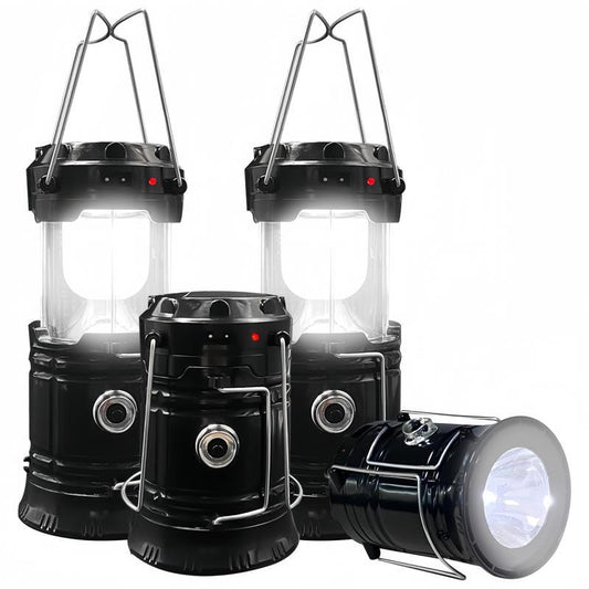 Collapsible Portable LED Camping Lantern Lightweight Waterproof Solar USB Rechargeable LED Flashlight Survival Kits for Indoor Outdoor Home Emergency Light Power Outages Hiking Hurricane 4-Pack