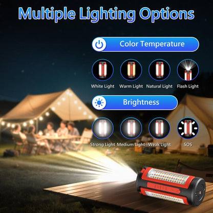 3-Head LED Camping Light with 10000Mah Power Bank - Portable Rechargeable Work Light with 67" Adjustable Stand & Detachable Tripod for Outdoor, Emergency, Camping, Fishing, Garage