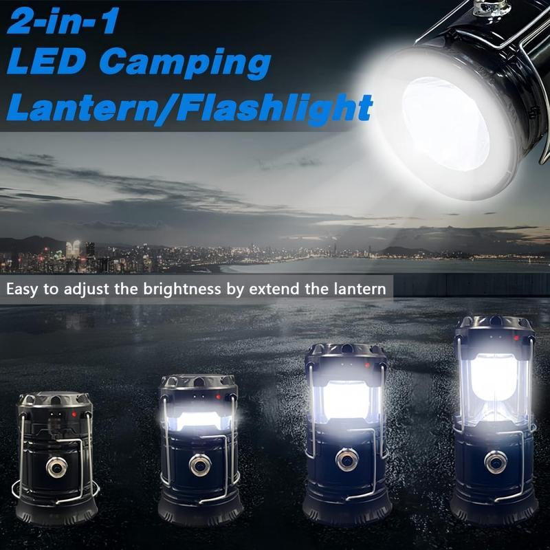4-Pack Portable LED Camping Light, Foldable Outdoor Light, Waterproof Solar USB Charging LED Flashlight, Suitable for Indoor and Outdoor Home Emergency Lighting/Hiking/Camping