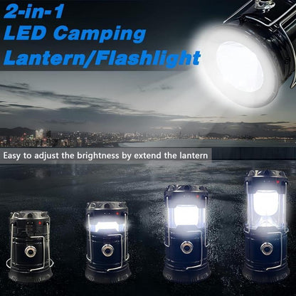 4-Pack Portable LED Camping Light, Foldable Outdoor Light, Waterproof Solar USB Charging LED Flashlight, Suitable for Indoor and Outdoor Home Emergency Lighting/Hiking/Camping
