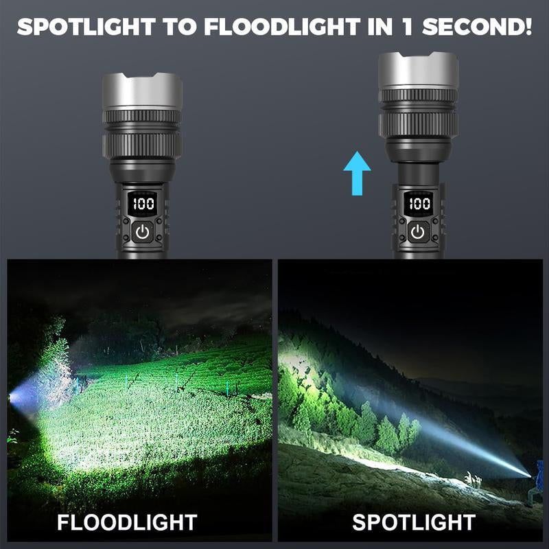 2-In-1 Power Bank Flashlight. LED Flashlight, USB Rechargeable, Zoomable, Hunting Tactical Flashlight — Ideal for Outdoor Camping, Fishing, Garden Use, and Nighttime Security.