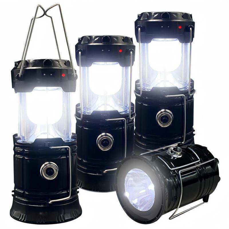 4-Pack Portable LED Camping Light, Foldable Outdoor Light, Waterproof Solar USB Charging LED Flashlight, Suitable for Indoor and Outdoor Home Emergency Lighting/Hiking/Camping
