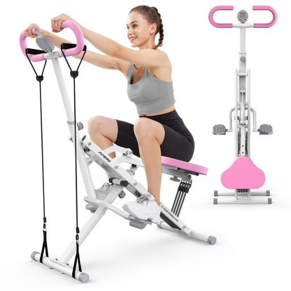 FLYBIRD Squat Machine for Home,Rodeo Core Exercise Machine,330Lbs Foldable,Adjustable 4 Resistance Bands,Ride & Rowing Machine for Botty Glutes Butt Thighs,Ab Back/Leg Press Hip Thrust