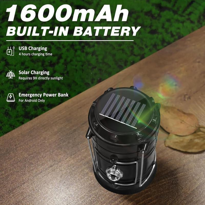 4-Pack Portable LED Camping Light, Foldable Outdoor Light, Waterproof Solar USB Charging LED Flashlight, Suitable for Indoor and Outdoor Home Emergency Lighting/Hiking/Camping