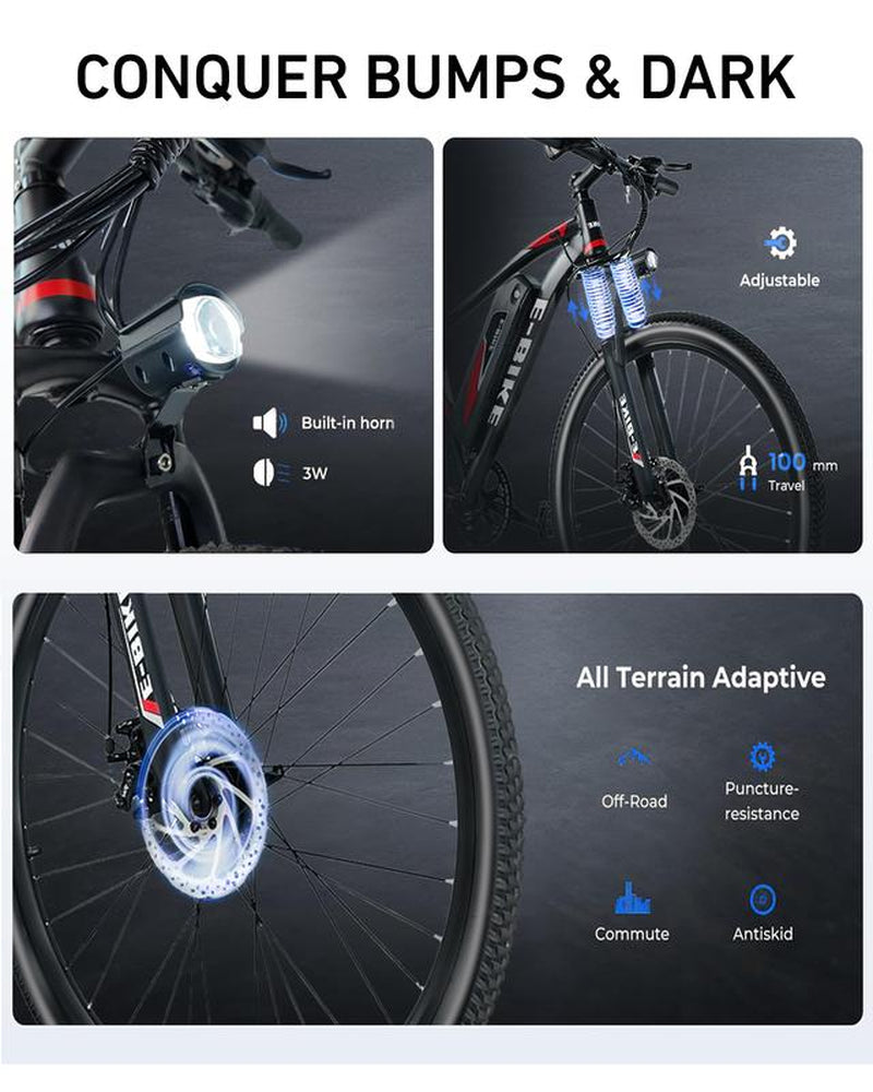 26" Electric Mountain Bike for Adults – 500W Powerful Motor, 25MPH Speed, 40-Mile Range, 7-Speed Gears