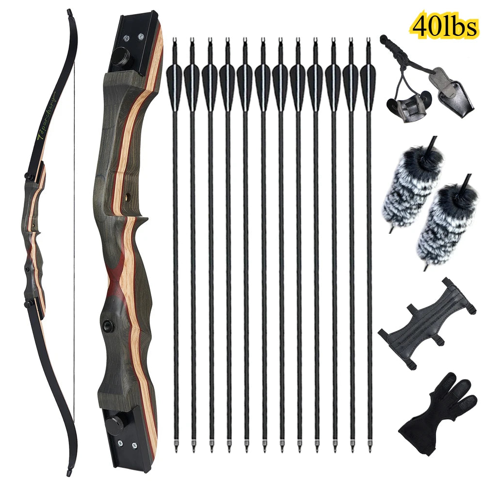 62" Recurve Bow 20-25Lbs Takedown Bow with Carbon Arrows Set for Beginner or Adults Outdoor Archery Practice