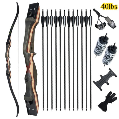 62" Recurve Bow 20-25Lbs Takedown Bow with Carbon Arrows Set for Beginner or Adults Outdoor Archery Practice