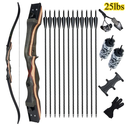 62" Recurve Bow 20-25Lbs Takedown Bow with Carbon Arrows Set for Beginner or Adults Outdoor Archery Practice