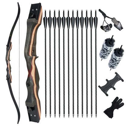 62" Recurve Bow 20-25Lbs Takedown Bow with Carbon Arrows Set for Beginner or Adults Outdoor Archery Practice