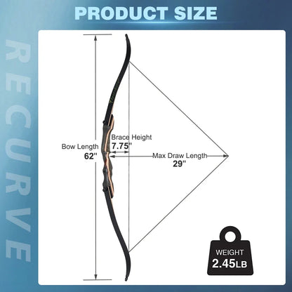 62" Recurve Bow 20-25Lbs Takedown Bow with Carbon Arrows Set for Beginner or Adults Outdoor Archery Practice