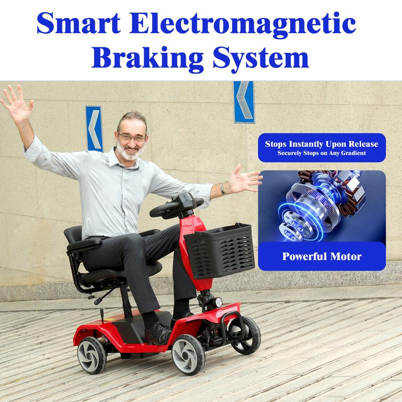 4 Wheel Foldable Mobility Scooters for Adults, Folding Travel Mobility Scooter with Seat, Electric Wheelchair, Powered Lightweight Motorized Scooter - Red
