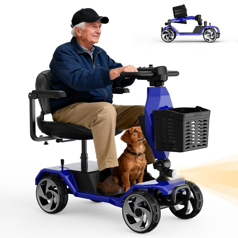 4 Wheel Foldable Mobility Scooters for Adults, Folding Travel Mobility Scooter with Seat, Electric Wheelchair, Powered Lightweight Motorized Scooter - Red