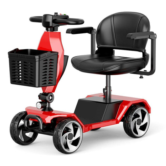 4 Wheel Foldable Mobility Scooters for Adults, Folding Travel Mobility Scooter with Seat, Electric Wheelchair, Powered Lightweight Motorized Scooter - Red
