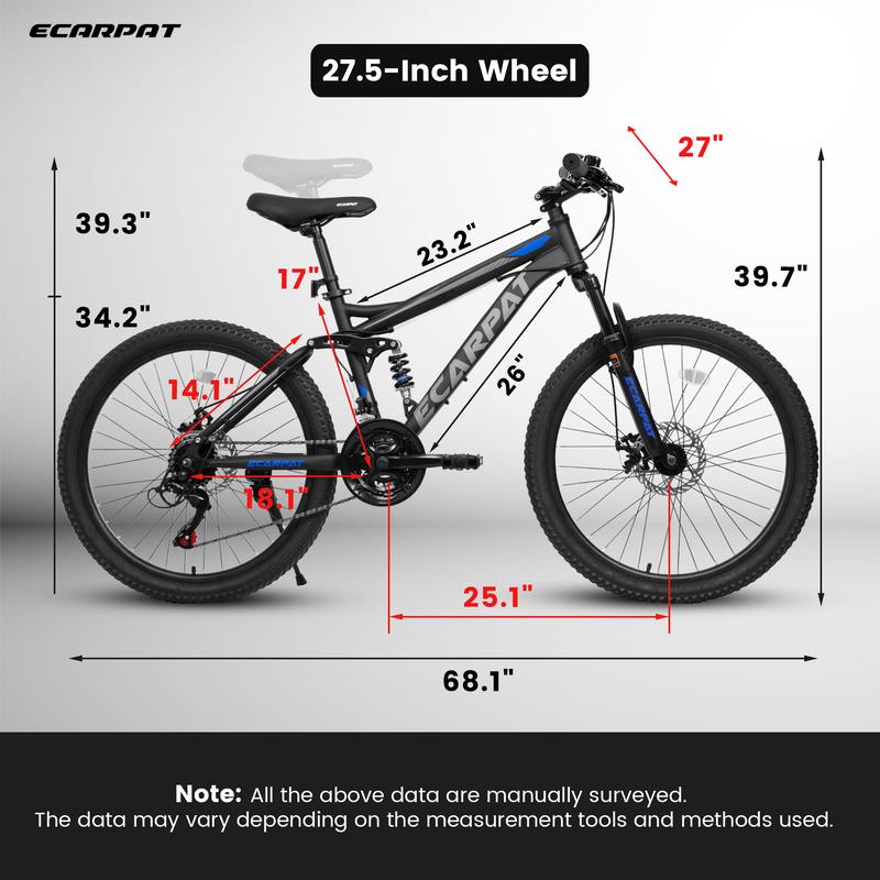 27.5 Inch Full Suspension Mountain Bike with Dual Shock Absorbers - All-Terrain Trail Bike for Men and Women, 21-Speed Smooth Ride for Fitness and Commuting Bicicleta Montaña Glerc Bikes Urban Bikes