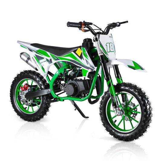 Explorinox 49Cc 2-Stroke Kids Dirt Bike, Gas Power Motocross, off Road Mini Motorcycle, Pocket Motorbike with Front Rear Disc Brakes (Green)
