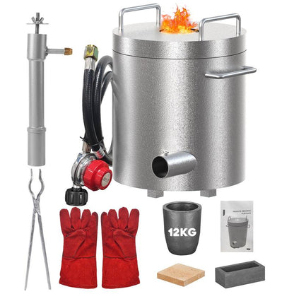 【Garvee】26Lbs/12Kg Propane Melting Furnace Kit - High Temperature 2370°F Metal Foundry Furnace with Large Capacity Crucible and Tong for Melting Copper, Silver, Aluminum, and Gold - Ideal for Beginners