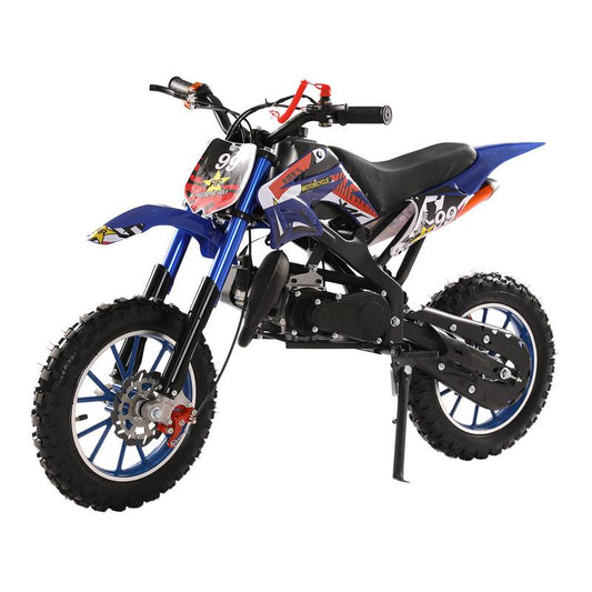 Explorinox 49Cc 2-Stroke Kids Dirt Bike, Gas Power Motocross, off Road Mini Motorcycle, Pocket Motorbike with Front Rear Disc Brakes, Racing Max Speed 40KM/H (Blue)