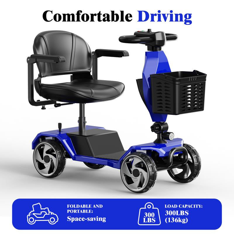 4 Wheel Foldable Mobility Scooters for Adults, Folding Travel Mobility Scooter with Seat, Electric Wheelchair, Powered Lightweight Motorized Scooter - Red