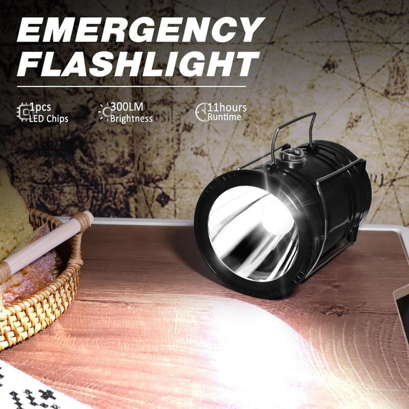 4-Pack Portable LED Camping Light, Foldable Outdoor Light, Waterproof Solar USB Charging LED Flashlight, Suitable for Indoor and Outdoor Home Emergency Lighting/Hiking/Camping