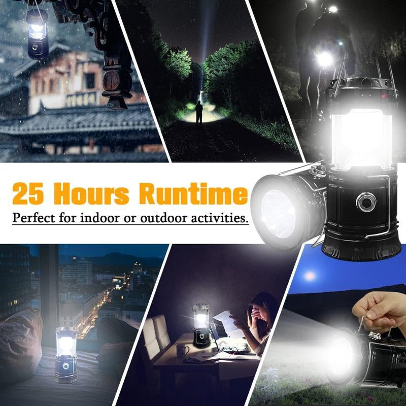 4-Pack Portable LED Camping Light, Foldable Outdoor Light, Waterproof Solar USB Charging LED Flashlight, Suitable for Indoor and Outdoor Home Emergency Lighting/Hiking/Camping