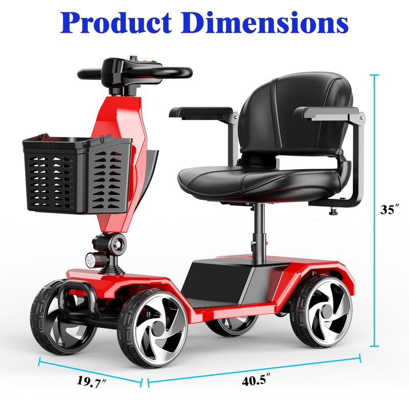 4 Wheel Foldable Mobility Scooters for Adults, Folding Travel Mobility Scooter with Seat, Electric Wheelchair, Powered Lightweight Motorized Scooter - Red