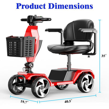 4 Wheel Foldable Mobility Scooters for Adults, Folding Travel Mobility Scooter with Seat, Electric Wheelchair, Powered Lightweight Motorized Scooter - Red